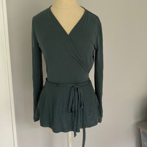 Loft wrap blouse in soft forest green